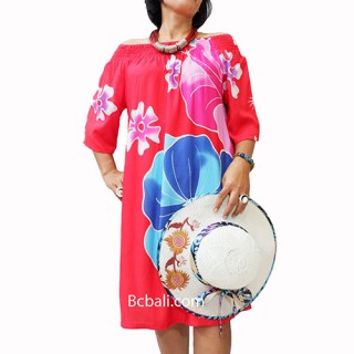 poncho top dress pink handpainting flowers